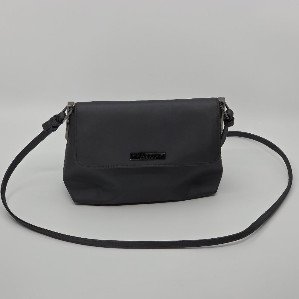 Kenneth Cole Reaction Black Matte Flap Crossbody Bag Minimalist City Chic